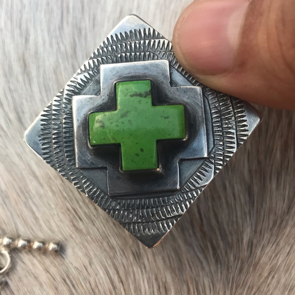 Green Mohave Turquoise Cross Square Ring